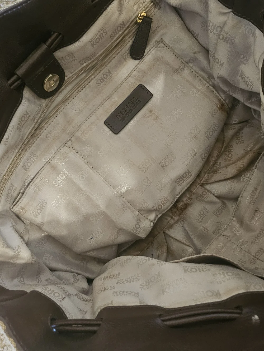 Michael Kors Brown Monogram Tote with Gold MK Charm